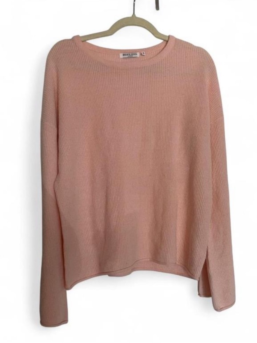 Brave Soul Blush Pink Cozy Ribbed Knit Crew Neck Relaxed Fit Sweater Size M